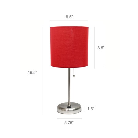 Limelights Stick Lamp with USB charging port and Fabric Shade, Red LT2044-RED